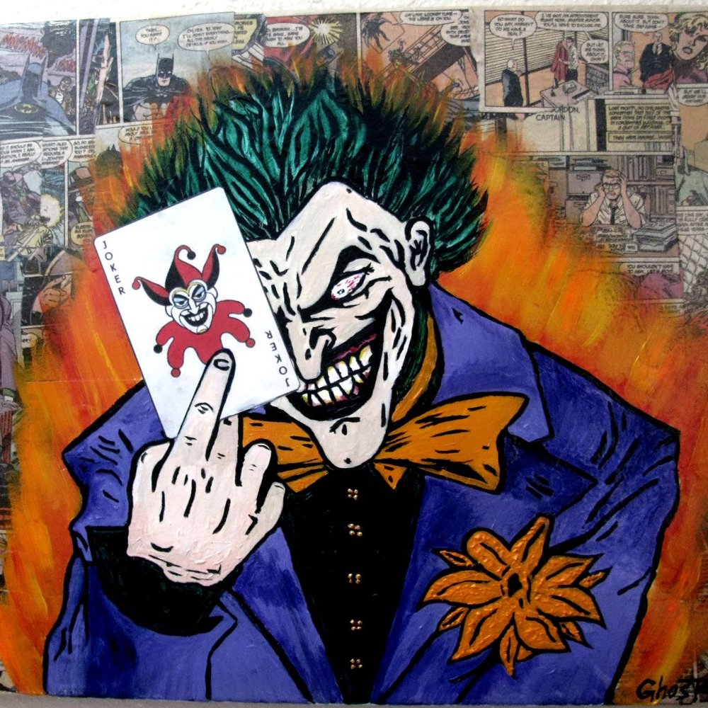 NYC Artist Ghost 1/1 THE JOKER Painting on VTG Comic Book